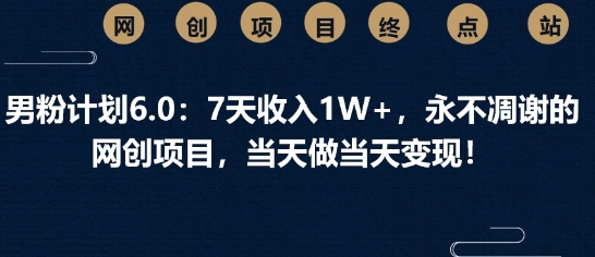 男粉计划6.0：7天收入1W+，永不凋谢的网创项目，当天做当天变现阿七源码--阿七|阿七源码|建站源码|小程序源码|模板|下载阿七源码