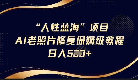 人性蓝海AI老照片修复项目保姆级教程，长期复购，轻松日入5张阿七源码--阿七|阿七源码|建站源码|小程序源码|模板|下载阿七源码